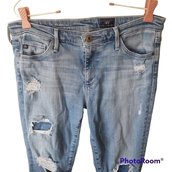 Adriano Goldschmied the Middi Ankle Distressed Mid Rise Skinny Blue Jeans - Picture 4 of 16